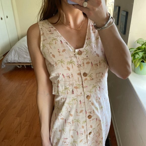 Vintage David Warren Floral V-Neck Button Front Maxi Dress Cream Size 8 - Picture 2 of 7